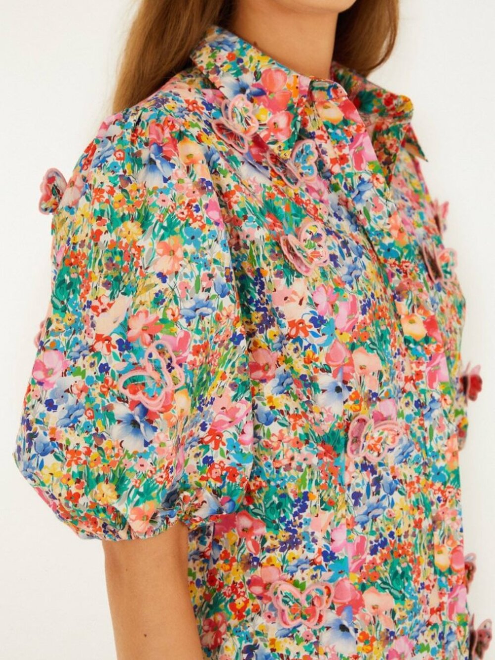 FARM RIO, new with tags, off-white peasant floral butterflies blouse
